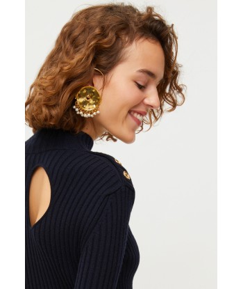 Circular brass and pearl earrings Comparez plus de prix