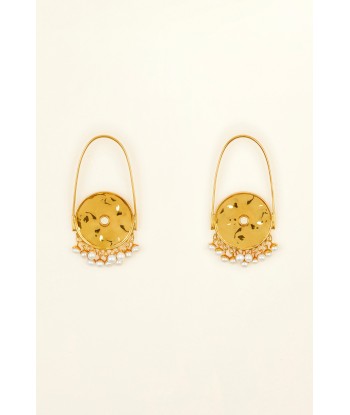 Circular brass and pearl earrings Comparez plus de prix