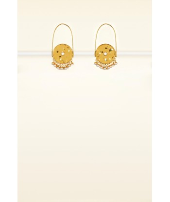 Circular brass and pearl earrings Comparez plus de prix