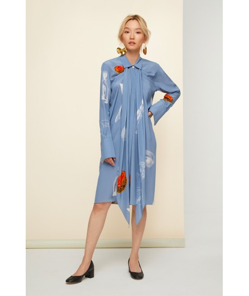 Pussy-bow mini printed silk shirtdress basket pas cher