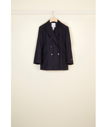 Double-breasted chalk stripe wool jacket ou a consommer sur place