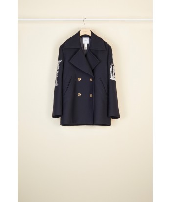 Oversized embroidered virgin wool peacoat des créatures d'habitude