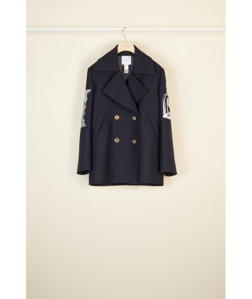 Oversized embroidered virgin wool peacoat des créatures d'habitude