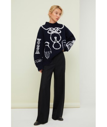 Embroidered Merino wool oversized jumper de l' environnement