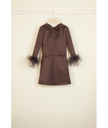 Feather-embellished satin dress livraison gratuite