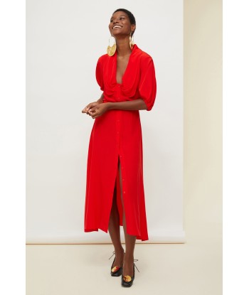 Draped neckline silk shirt dress Venez découvrir notre 