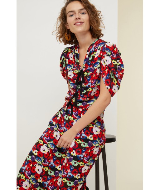 Bow-embellished floral ruched dress s'inspire de l'anatomie humaine