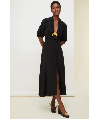 Draped neckline silk shirt dress outlet