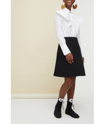 Bow collar two-tone cotton dress outlet