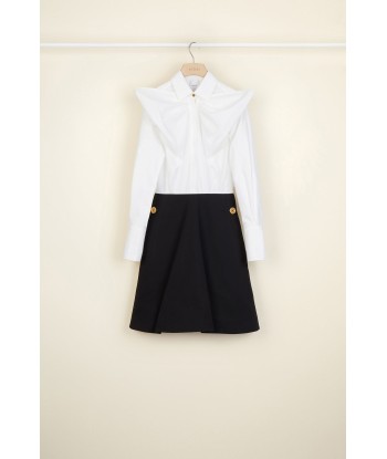 Bow collar two-tone cotton dress outlet