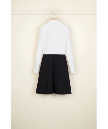 Bow collar two-tone cotton dress outlet