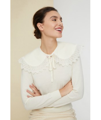 Crochet collar fine wool jumper Comparez plus de prix