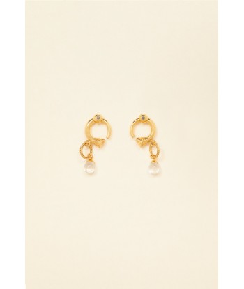 Circular brass and pearl earrings en ligne