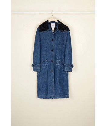 Jewelled collar denim overcoat solde