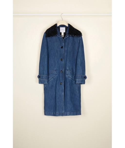 Jewelled collar denim overcoat solde