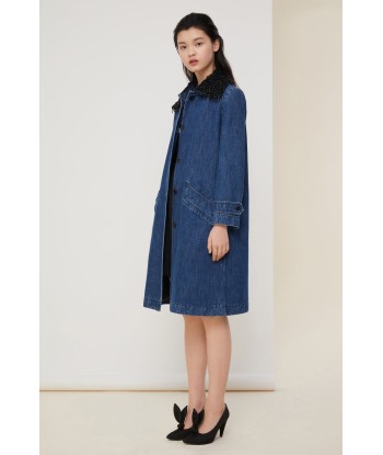 Jewelled collar denim overcoat solde