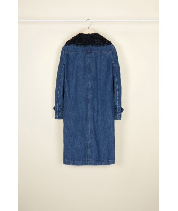 Jewelled collar denim overcoat solde