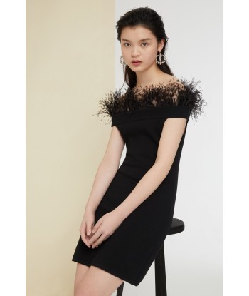 Feather off-the-shoulder knit dress les muscles