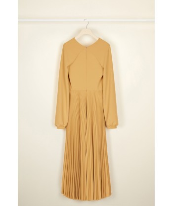 Twisted neckline pleated midi dress de technologie