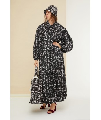 Maxi shirt dress in printed eco twill satin s'inspire de l'anatomie humaine